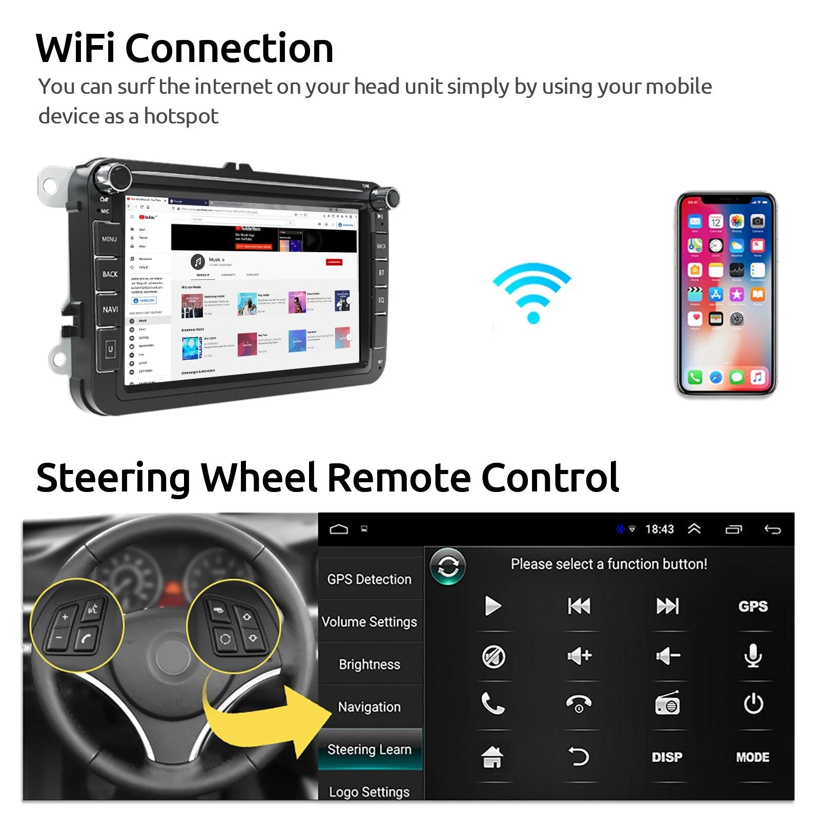 Radio Pantalla para Coche de 8 Pulgadas HD 1080 para Volkswagen