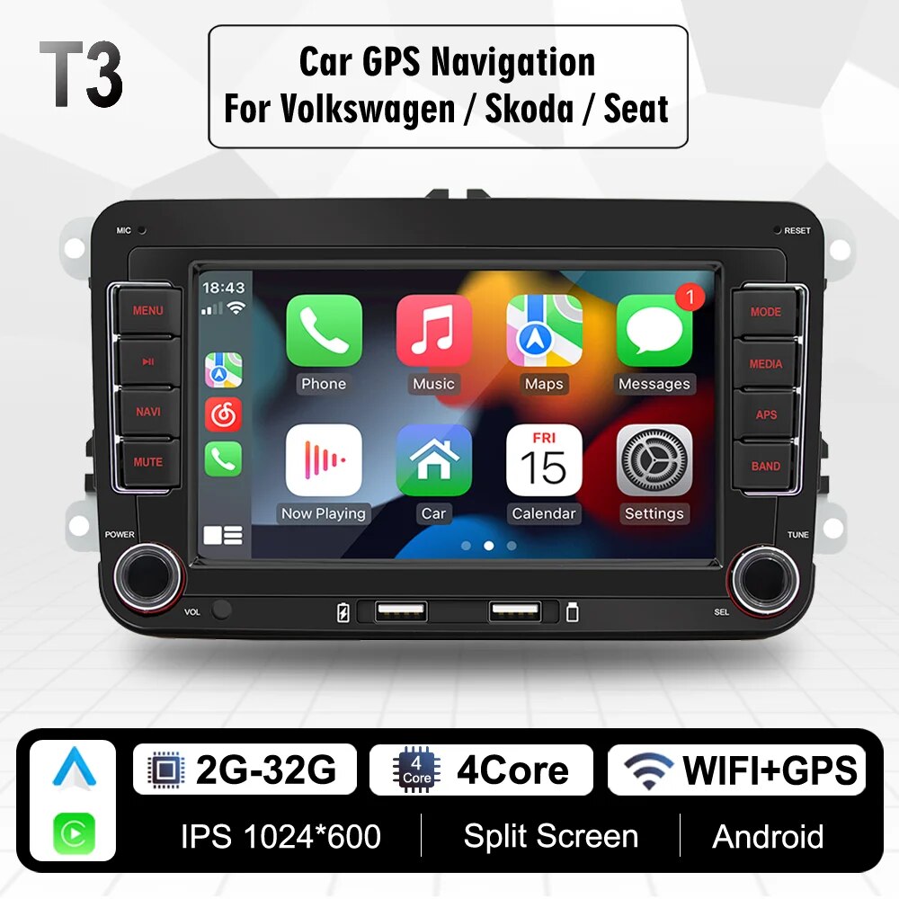 Radio Pantalla de 7" para Coche con Android para Volkswagen/Seat/Skoda, 2 GB de RAM y 32 GB de Memoria