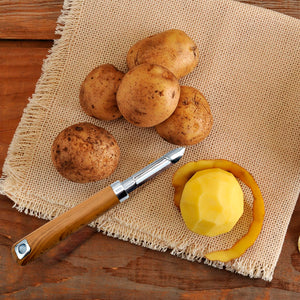 Pelador Patatas, Pelador Verduras en acero inoxidable con mango antideslizante imitación madera